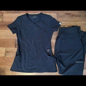 Cherokee Infinity Jogger Scrub Set Grey Top XXS Bottoms XS